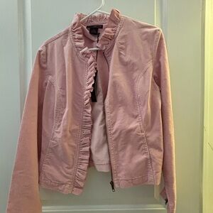 Willi Smith Light Pink Ruffled-Trim Jean Jacket